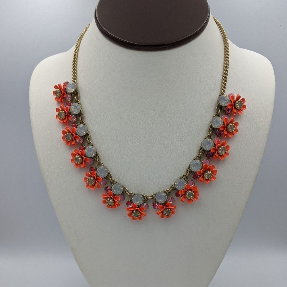 J. Crew Rare Coral Gold Flower Crystal Necklace
